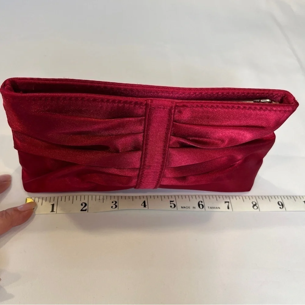 LANCOME Red Satin Pleated Makeup Pouch or Evening Clutch Bag Date Night Formal